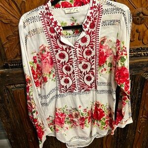 Vintage Red Floral Embroidered Blouse
